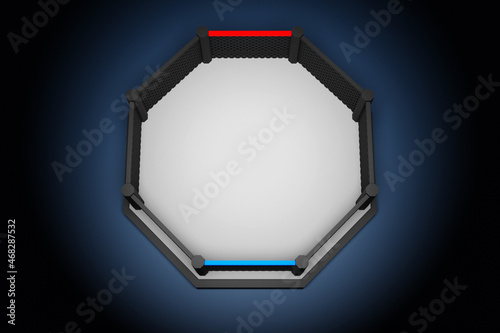 3D illustration MMA octagon on the light on black background . Fighting Championship. Fight night.