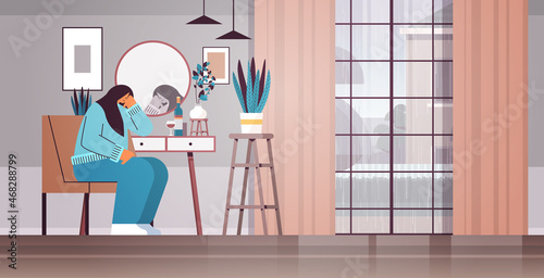 unhappy depressed woman looking at mirror girl feeling desperate mental health diseases depression stress concept