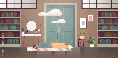 unhappy depressed man lying on floor under rain cloud guy feeling desperate and lonely mental health diseases depression