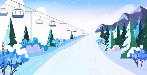 ski resort cableway in snowy mountains christmas new year holidays celebration winter vacation concept