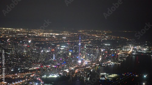 Wallpaper Mural Toronto Cn Tower Downtown Core At Night Airplane Flying Aerial Torontodigital.ca