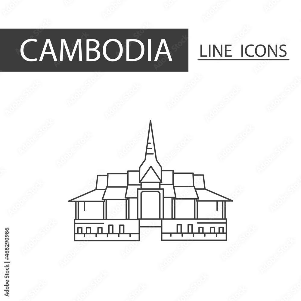 Royal Palace Cambodia icon. The icons as Cambodia signature in black lines.