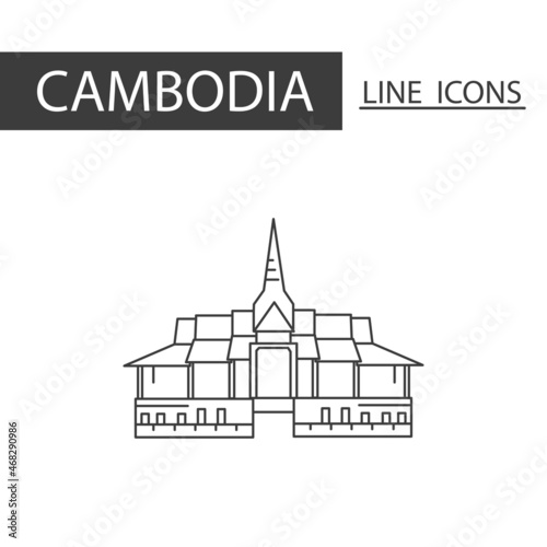 Royal Palace Cambodia icon. The icons as Cambodia signature in black lines.