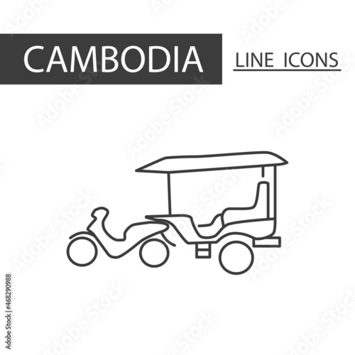 Tuk Tuk Cambodia icon. The icons as Cambodia signature in black lines.
