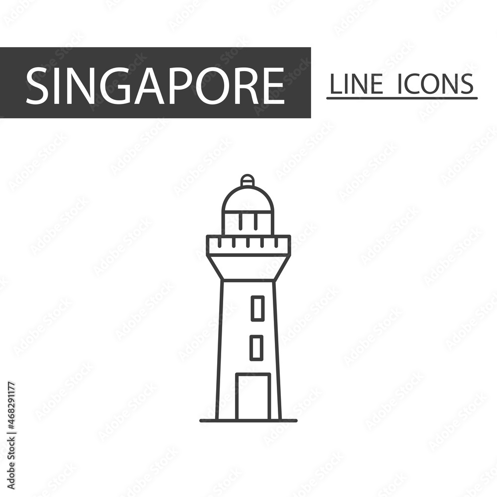 Raffles Marina Lighthouse Singapore icon. The icons as Singapore signature in black lines.