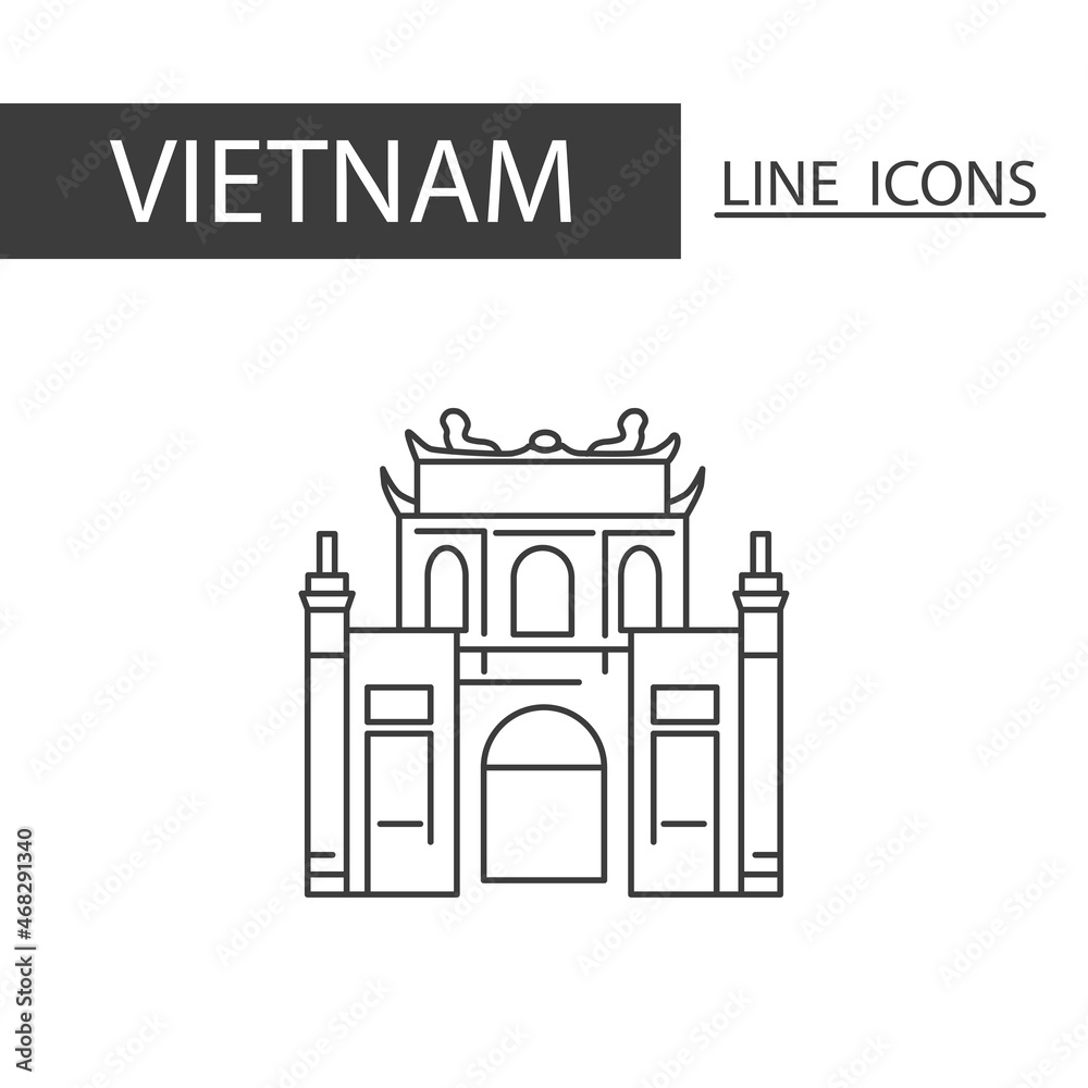 Van Mieu Vietnam icon. The icons as Vietnam signature in black lines.