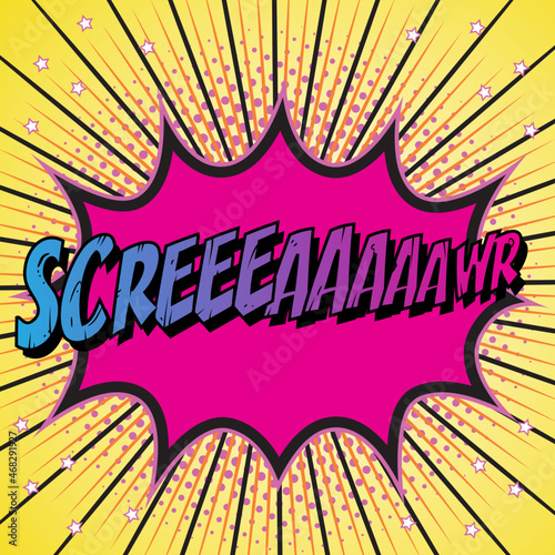 Comic Speech Art With Stars Halfdot Sunburst On Yellow Background