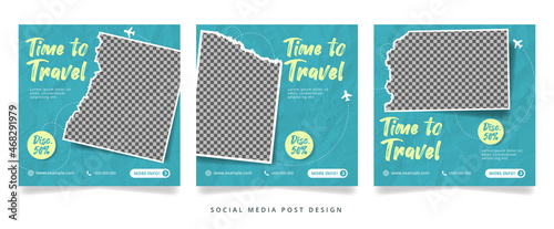Set of Tosca Travel Flyer or Social Media Banner with Crumpled Paper Texture