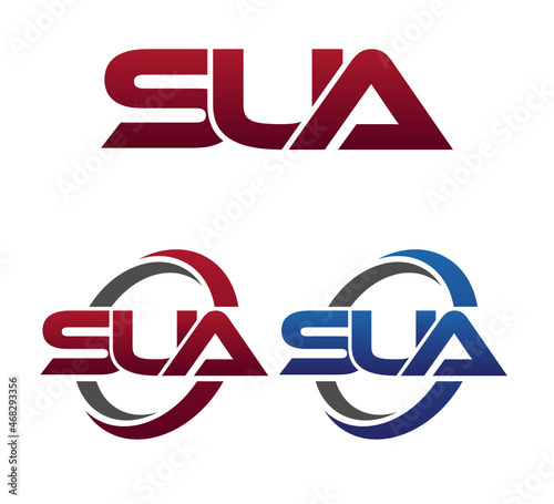 Modern 3 Letters Initial logo Vector Swoosh Red Blue SUA