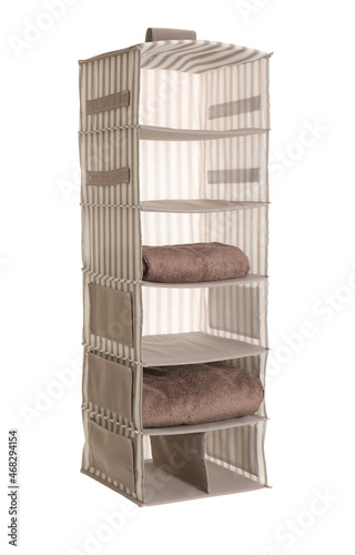 Foldable organizer with clean towels isolated on white