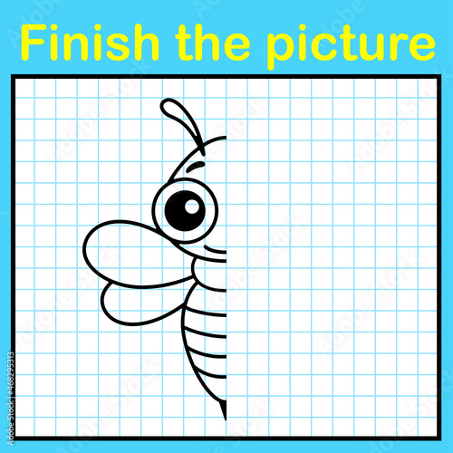 Complement the bee with a symmetrical picture and paint it. A simple drawing game for kids