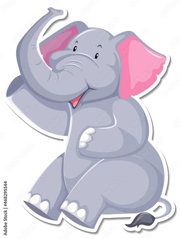 Elephant sitting cartoon character on white background