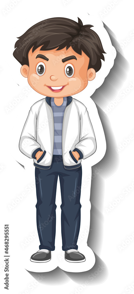 A boy wears bomber jacket cartoon character A boy wears bomber jacket cartoon character