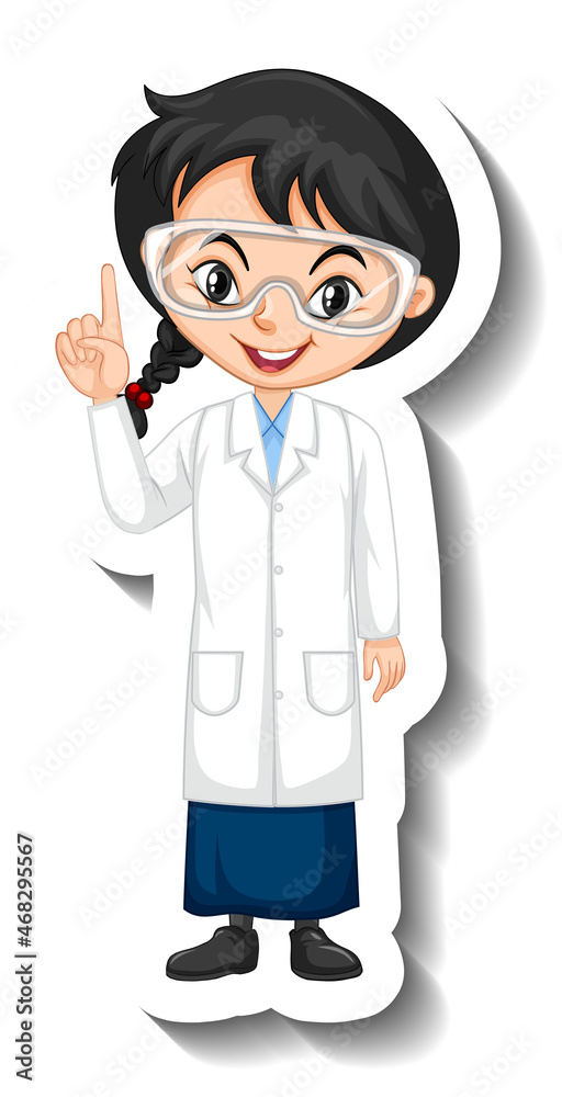 Cartoon character sticker with a girl in science gown Cartoon character sticker with a girl in science gown