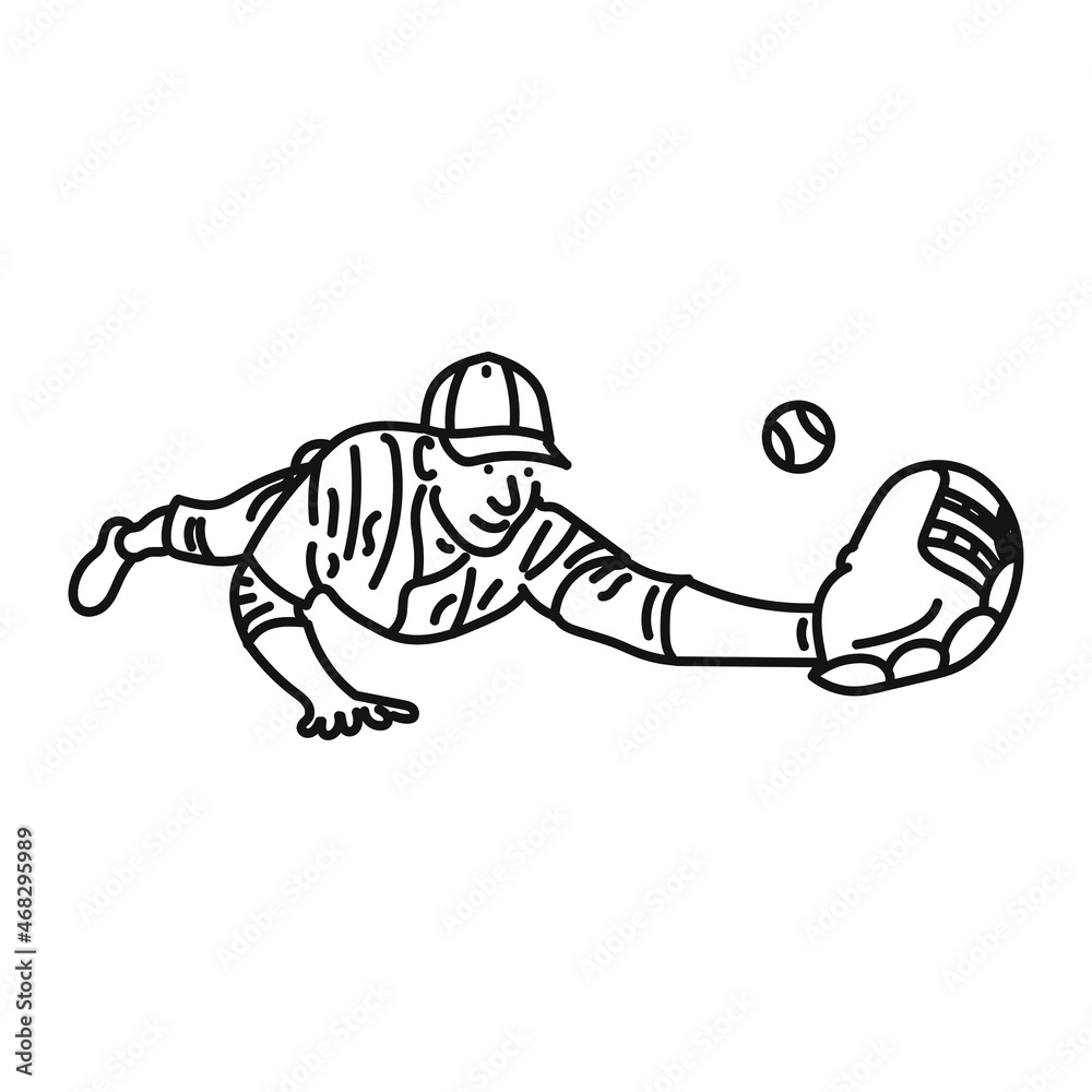 Fototapeta premium black line illustration design baseball player isolated