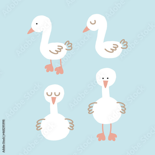 cute goose set hand drawn. vector, minimalism, trending colors 2022. icon, sticker, print. children clipart, animal, bird.