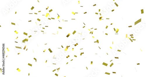 Digital image of gold confetti falling against a white background photo