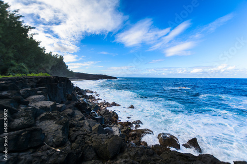 Waves and volcanic rocks in the south coast of Reunion Island