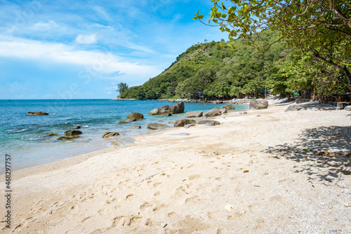 Ao Sane Jungle beach Phuket Thailand, beach with rocks and blue ocean in Phuket Thailand