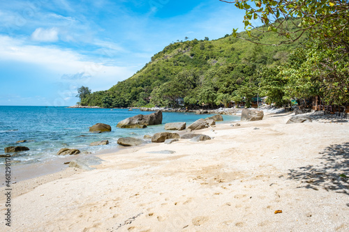 Fotografie Ao Sane Jungle beach Phuket Thailand, beach with rocks and blue ocean in Phuket