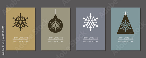 4 Card Set Snowflakes Ornament And Tree