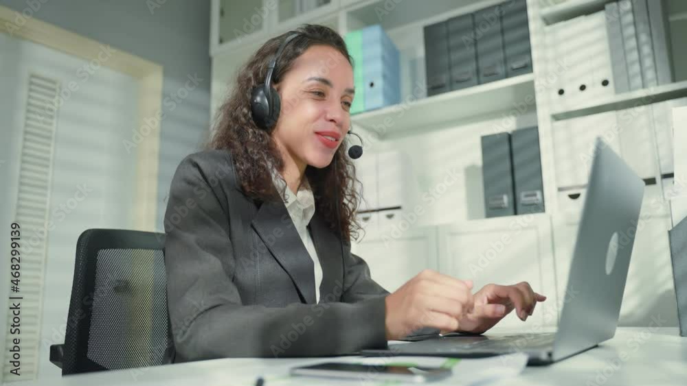 Latino beautiful business woman call center smile while work in office. Latino beautiful business woman call center smile while work in office.