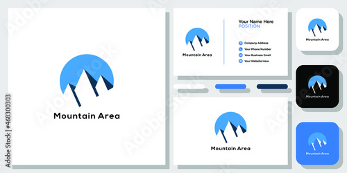 mountain area travelling hiking holidays with business card template 