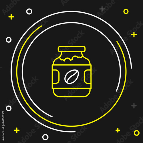Line Coffee jar bottle icon isolated on black background. Colorful outline concept. Vector