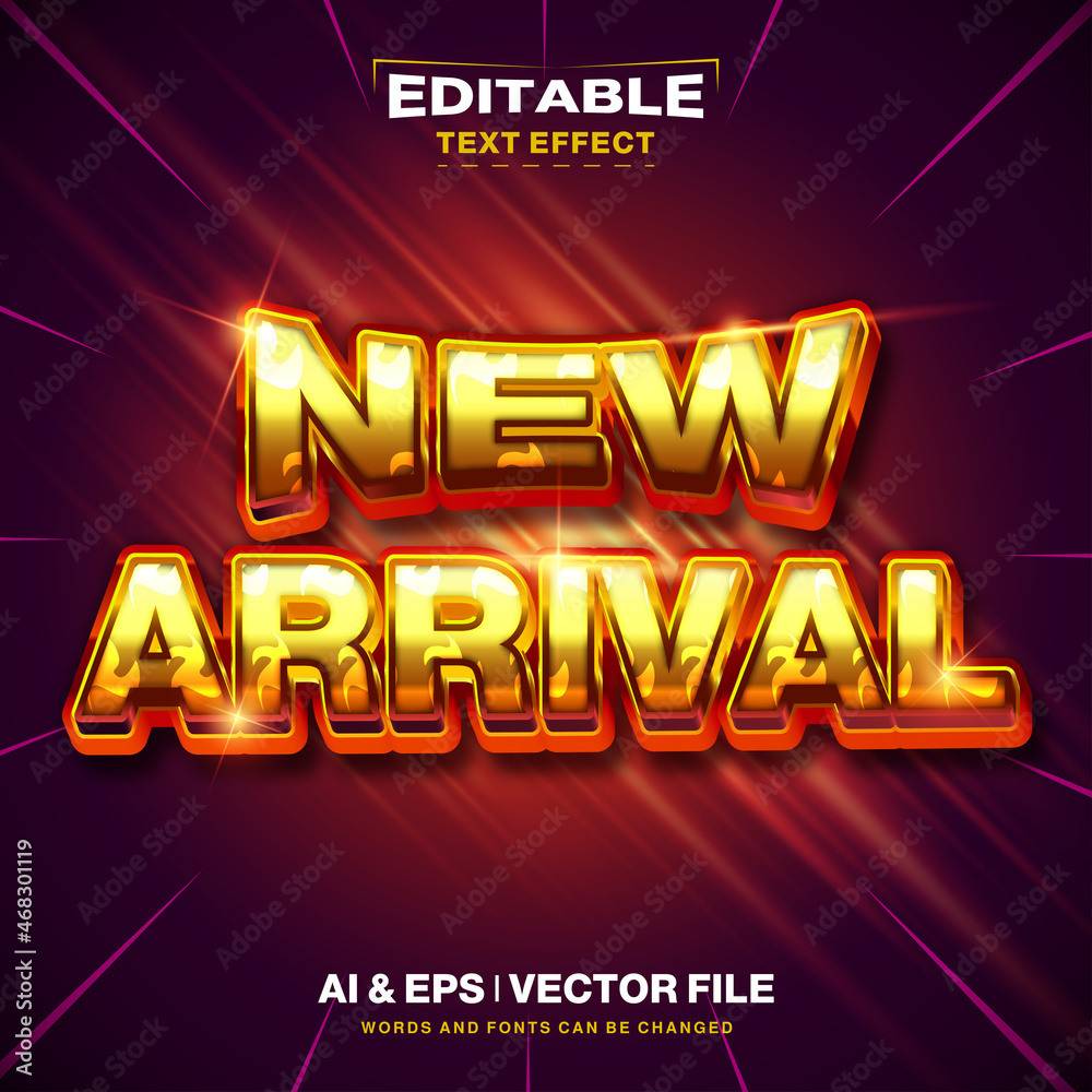New Arrival 3D Text Style Effect, Gold Light Concept, Editable Text Style