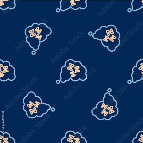 Line Sleepy icon isolated seamless pattern on blue background. Sleepy zzz talk bubble. Vector