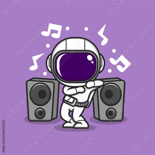 funny cartoon astronaut dancing with big speaker. vector illustration for mascot logo or sticker