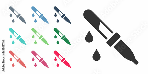 Black Pipette icon isolated on white background. Element of medical, chemistry lab equipment. Medicine symbol. Set icons colorful. Vector