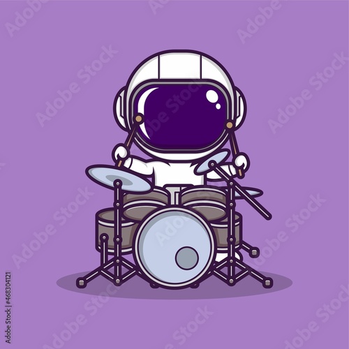 cute cartoon astronaut playing drums. vector illustration for mascot logo or sticker