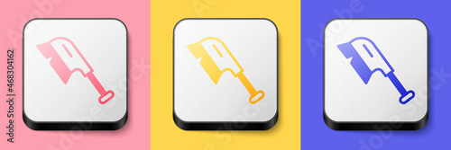 Isometric Brush for cleaning icon isolated on pink, yellow and blue background. Cleaning service concept. Square button. Vector