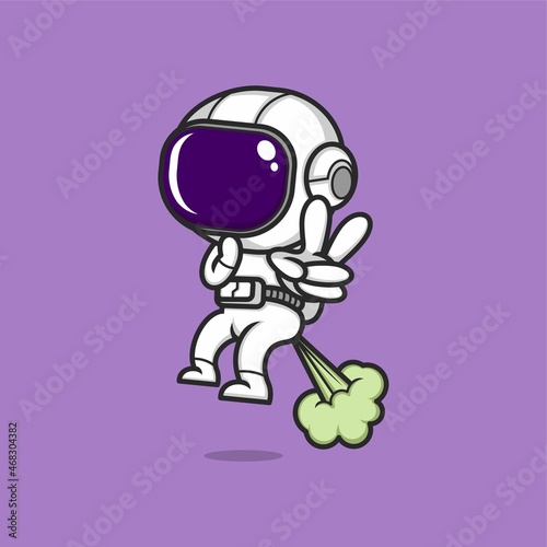 funny cartoon astronaut ejected with fart power. vector illustration for mascot logo or sticker