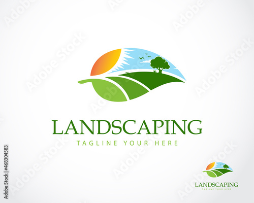 landscape logo creative green nature garden business illustration vector