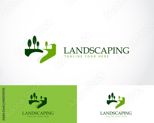 Foto landscape logo creative garden pines natural tree growth illustration vector