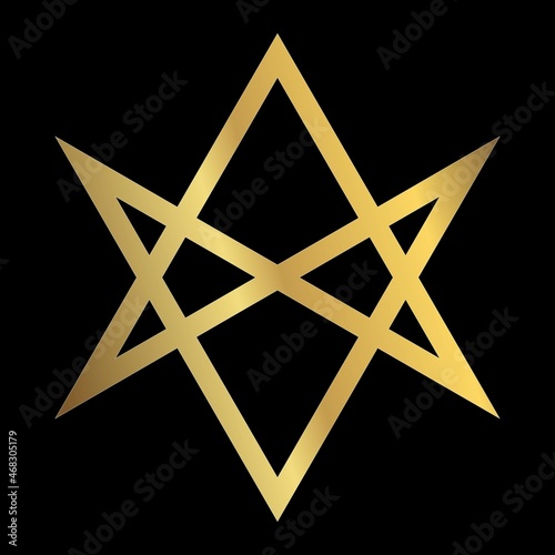 Religious magic symbol of thelema. Icon of Unicursal hexagram. The six-pointed star, representing the union of the macrocosm and the microcosm. Golden Dawn, Crowley. Vector illustration photo