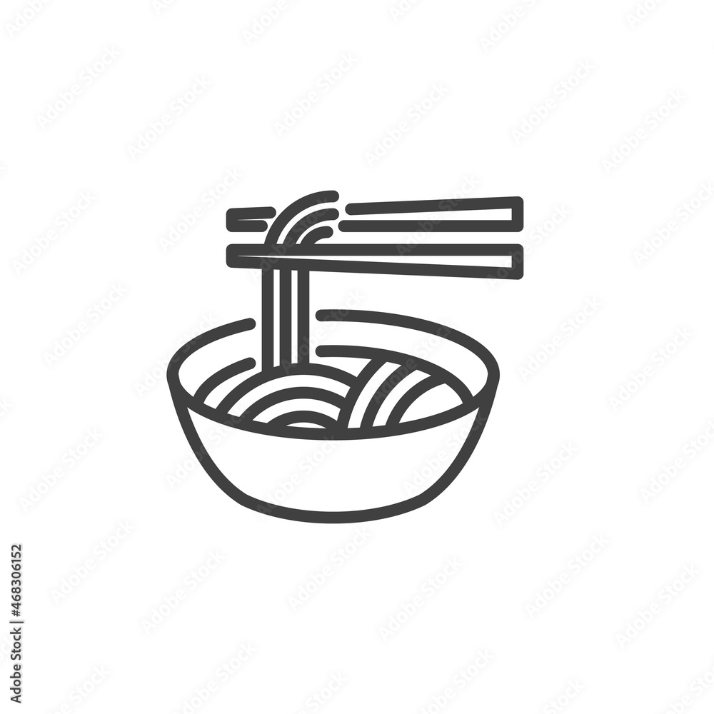 Noodle bowl and chopsticks line icon Noodle bowl and chopsticks line icon