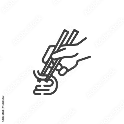 Hand with noodle and chopstick line icon