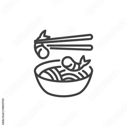 Noodles with shrimp line icon