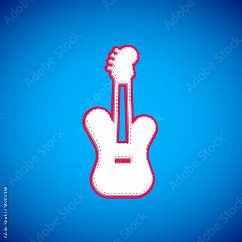 White Electric bass guitar icon isolated on blue background. Vector