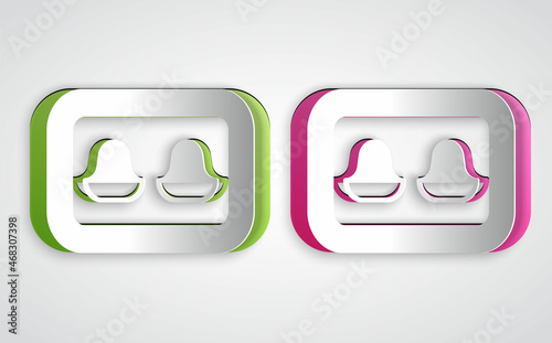 Paper cut Earplugs with storage box icon isolated on grey background. Ear plug sign. Noise symbol. Sleeping quality concept. Paper art style. Vector