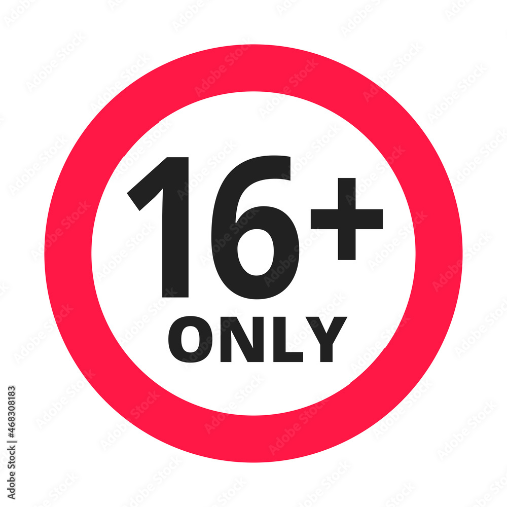 Under 16 forbidden round icon sign vector illustration. Sixteen or older persons adult content 16 plus only rating isolated on white background. Under 16 forbidden round icon sign vector illustration. Sixteen or older persons adult content 16 plus only rating isolated on white background.
