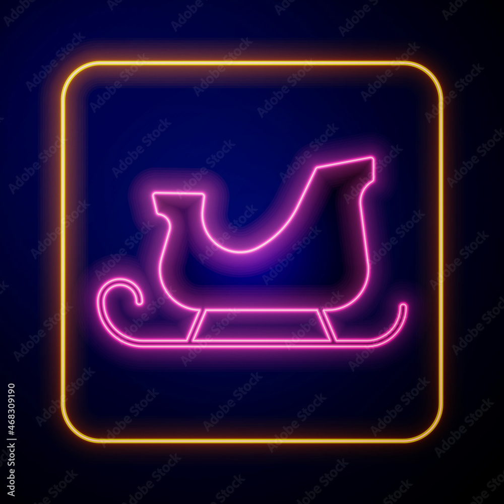Glowing neon Christmas santa claus sleigh icon isolated on black background. Merry Christmas and Happy New Year. Vector Glowing neon Christmas santa claus sleigh icon isolated on black background. Merry Christmas and Happy New Year. Vector