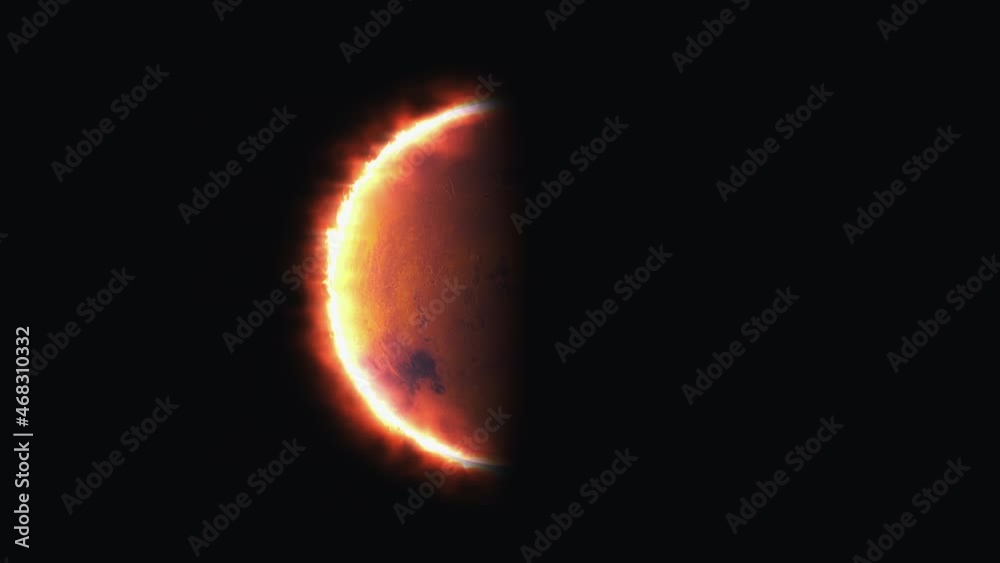 Spherical planet in cosmic 3d render of darkness with burning solar side. Star travels through galaxy and system. Elements of this image are presented by NASA Spherical planet in cosmic 3d render of darkness with burning solar side. Star travels through galaxy and system. Elements of this image are presented by NASA