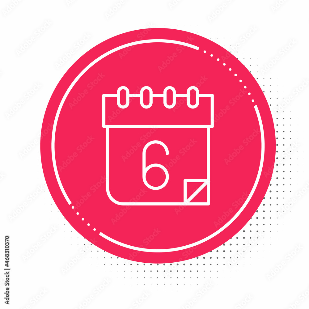 White line Calendar icon isolated on white background. Event reminder symbol. Red circle button. Vector White line Calendar icon isolated on white background. Event reminder symbol. Red circle button. Vector
