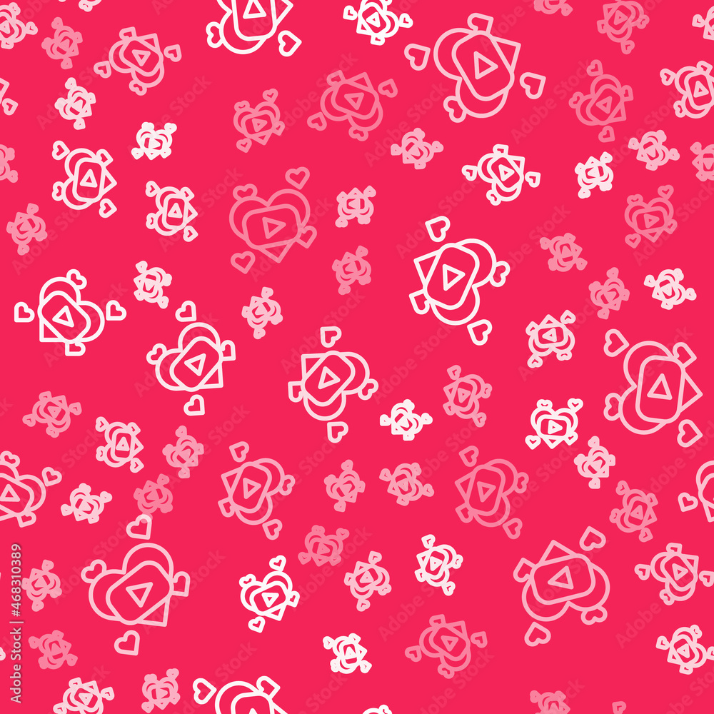 White line Romantic movie icon isolated seamless pattern on red background. Love film. Vector White line Romantic movie icon isolated seamless pattern on red background. Love film. Vector