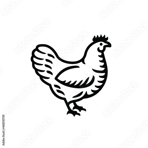 Chicken icon. Best for menus of restaurants, cafes, bars and food courts. Black line vector isolated icon on white background. Vintage style.