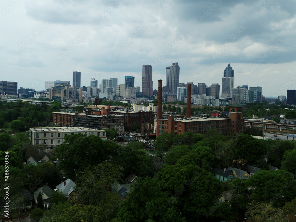 ATLANTA, Downtown Aerial View of The Old Fulton Mill Lofts, and Downtown Atlanta in Stunning HQ